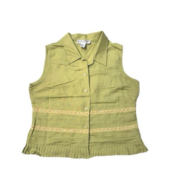 Jessica Howard Linen blend women’s 16 sleeveless green top  adorned with jewels - Picture 1 of 8